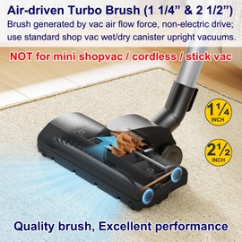 Portek Turbo Brush Head for 1 1/4" 2 1/2" Shop Vac Wet Dry Vacuum Cleaners, Shopvac Floorhead 1.25" 2.5" Vacuum Attachment to Remove Pet Hair Debris from Carpets Area Rugs Hard Floors