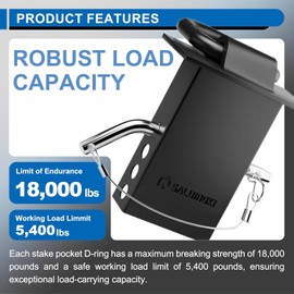 Stake Pocket D Ring for Trailer Heavy Duty, D-Ring Stake Pocket Tie Downs Galvanized Black with Anti-Loss Cord and Gloves Breaking Load 16,200lbs (6 Set)