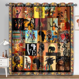 HIYSMT African Tribal Blackout Curtains American Woman Curtain Afro Ethnic Patchwork Style Art Window Treatments Wildlife Elephant Giraffe Drapes for Bedroom Living Room 2Panels 42x84inch HI02CL