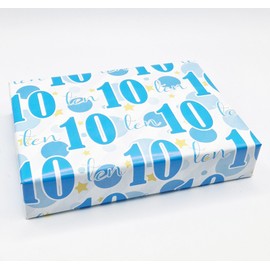 4 Sheets 4 Tags 10th Birthday Boy Polka Dots Wrapping Paper Age 10 Cute Polka Dots Birthday Giftwrap Male BLUE (PA)