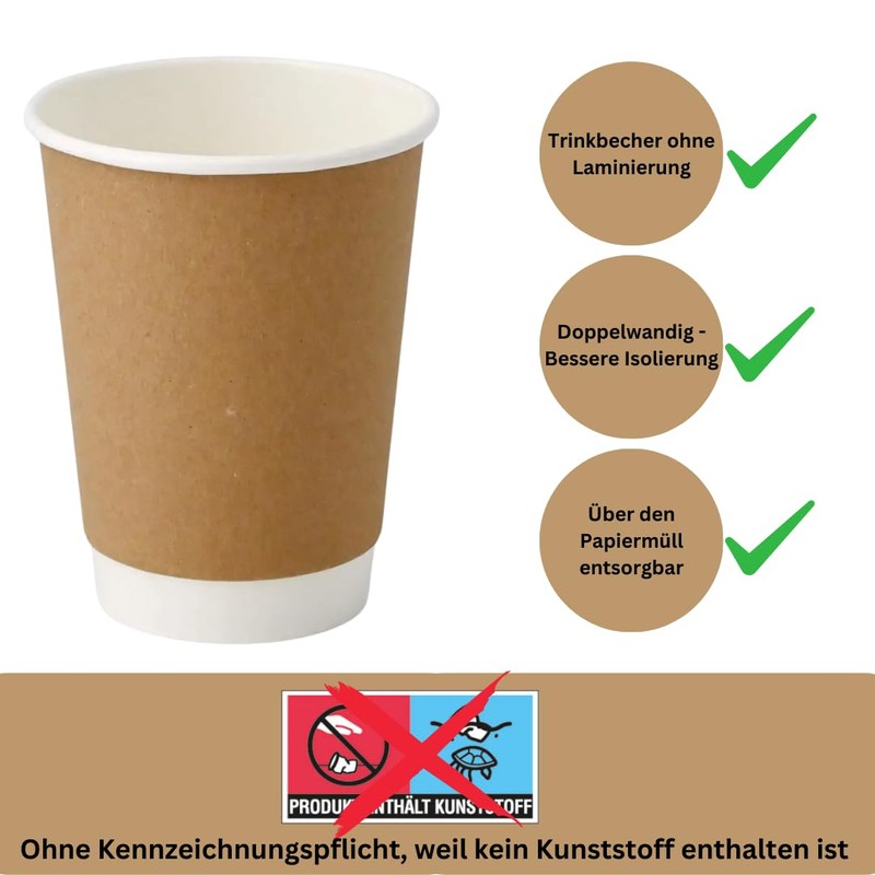 DeinPack Pack of 25 Coffee Cups Brown - Double-Walled Insulated