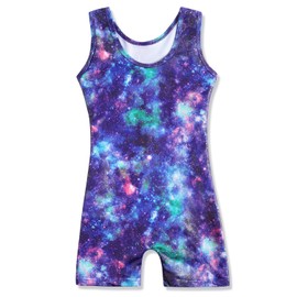 HOZIY - Maillot de gimnasia para niñas con pantalones cortos para niños pequeños, ciclismo, unicornio, arcoíris, dinosaurio, sirena, leopardo, flor galaxia, Azul Galaxia, 9-10 Años