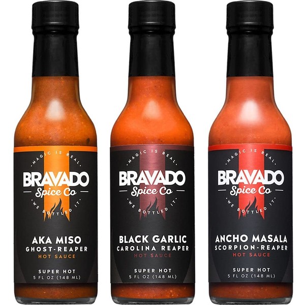Carolina Reaper Bundle By Bravado Spice FEATURED ON HOT ONES Gluten Free, Vegan, Low Carb, Paleo Hot Sauce All Natural 5 oz Hot Sauce Bottle Award Winning Gourmet Hot Sauce…