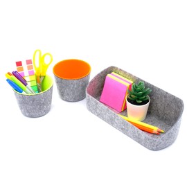 WELAXY Desk Multi-purpose Drawer organizers storage bins for stationary pencil crafts makeup brushes accessories for desktop beddside dorm 3-piece desk table caddy(orange+green)