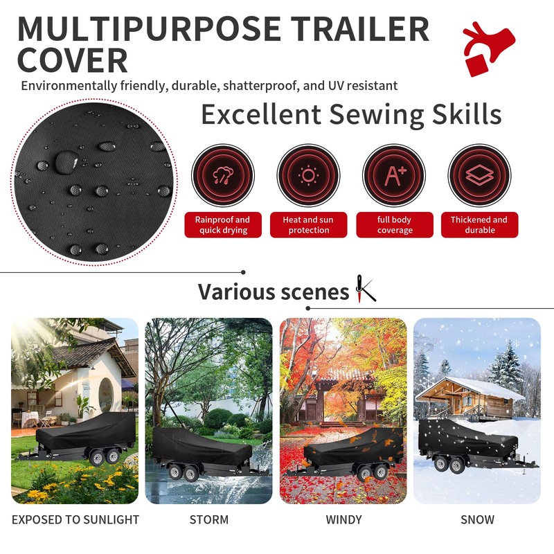 Utility Trailer Cover(with ramp gate),Waterproof Windproof Heavy Duty Black Dump