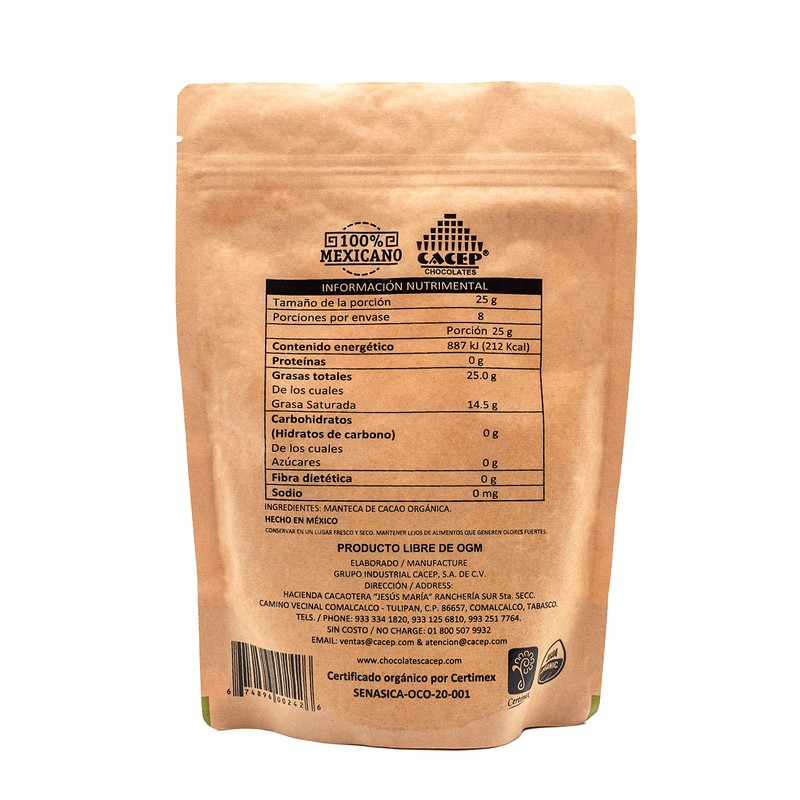 CACEP |Manteca de cacao 200g |ORGÁNICO | Humectante |100% Natural