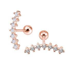 Curved Climber Stud Earrings Sterling Silver Cubic Zirconia Conch Cartilage Piercing Earrings for Women (Rose-Gold)