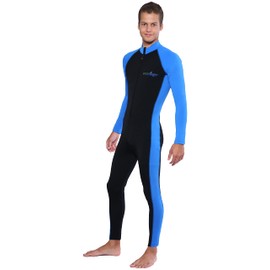 Men Full Body Swimsuit Stinger Suit Dive Skin UV Protective Swimwear UPF50+ Black Blue (XXL)
