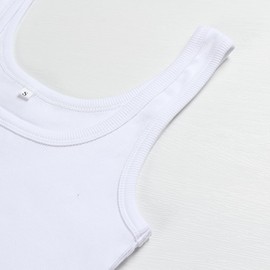 Artfish Women's Sleeveless Shirt Ribbed Fitted Scoop Neck Basic Long Crop Tank Top Square Cotton White, L