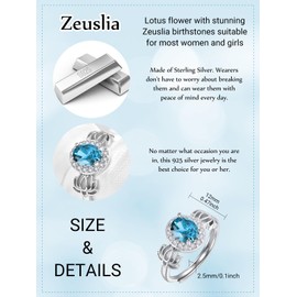 Lotus Flower Rings for Women Sterling Silver Lotus Birthstone Ring December Birthstone Lotus Flower Ring Blue Topaz Lotus Ring Jewelry Gifts for Women