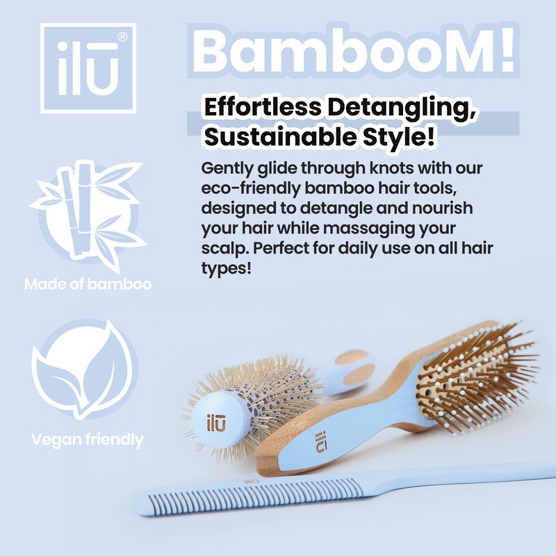 ilū Bamboo Travel Hair Brush True Blue - Environmentally Friendly