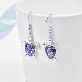 925 Sterling Silver Hoop Earrings Hanging with Pendant Turtle Stud Earrings Jewellery for Women Girls (A-Turtle Earrings), Silver, Cubic Zirconia