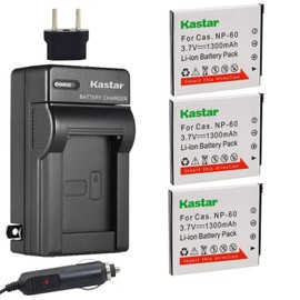 Kastar Battery (3-Pack) and Charger Kit for Cas NP-60 NP60 CNP60 and Cas Exilim EX-FS10 EX-S10 EX-S12 EX-Z9 EX-Z19 EX-Z20 EX-Z21 EX-Z25 EX-Z29 EX-Z80 EX-Z85 EX-Z90 Digital Cameras