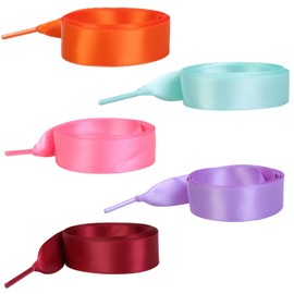 JK Home 5 Pairs 140cm Flat Satin Ribbon Shoe Laces 20mm Wide Soft Silk Shoelaces Shoes Strings for Women Girls Trainers Boots Sneakers Skate Sport Shoes Casual Shoes