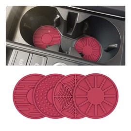 4 Pack Car Coasters for Cup Holder, 2.68 Inch Anti-Slip Silicone Auto Insert Cup Coaster, Non-Slip Vehicle Cup Mats for Women and Men, Interior Accessories Universal for Most Cars, SUV (Wine Red)