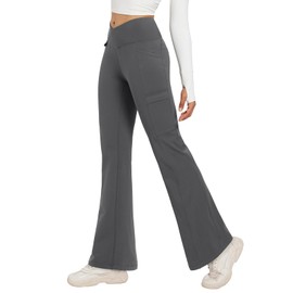 baleaf Women's Tall 31'' Fleece Lined Leggings Flare Pants Winter Thermal Water Resistant Crossover Warm Bootcut Hiking Outdoor Dark Gray L