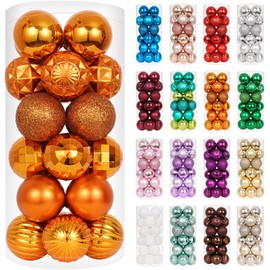 XmasExp 24ct Christmas Ball Ornaments Set Yellow Shatterproof Xmas Tree Hanging Decorations Perfect for Fall Thanksgiving Decor (Orange, 1.57")