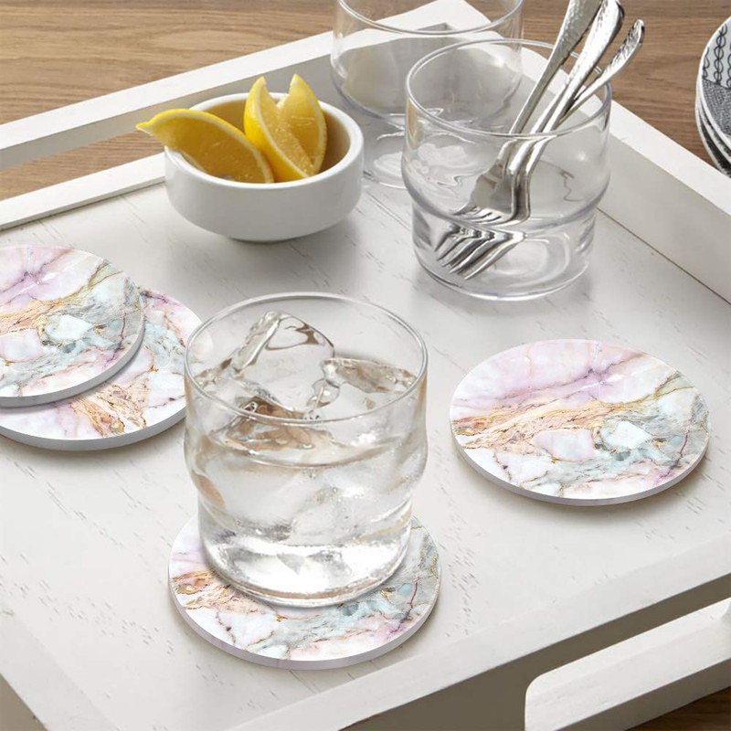 HAOCOO Coasters Stylish Ceramic Marble Pattern Cork Back Round Set