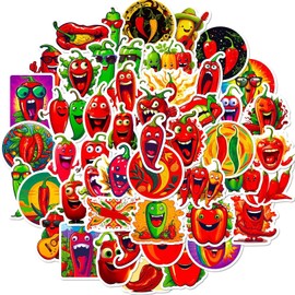 50PCS Funny Chili Mixed Stickers for Kids, Teens, Cute Meme Pepper Vinyl Waterproof Stickers for Water Bottles, Laptop, Phone, Luggage, Trendy Vegetable Stickers Bulk, Party Supplies (Red-Chili)