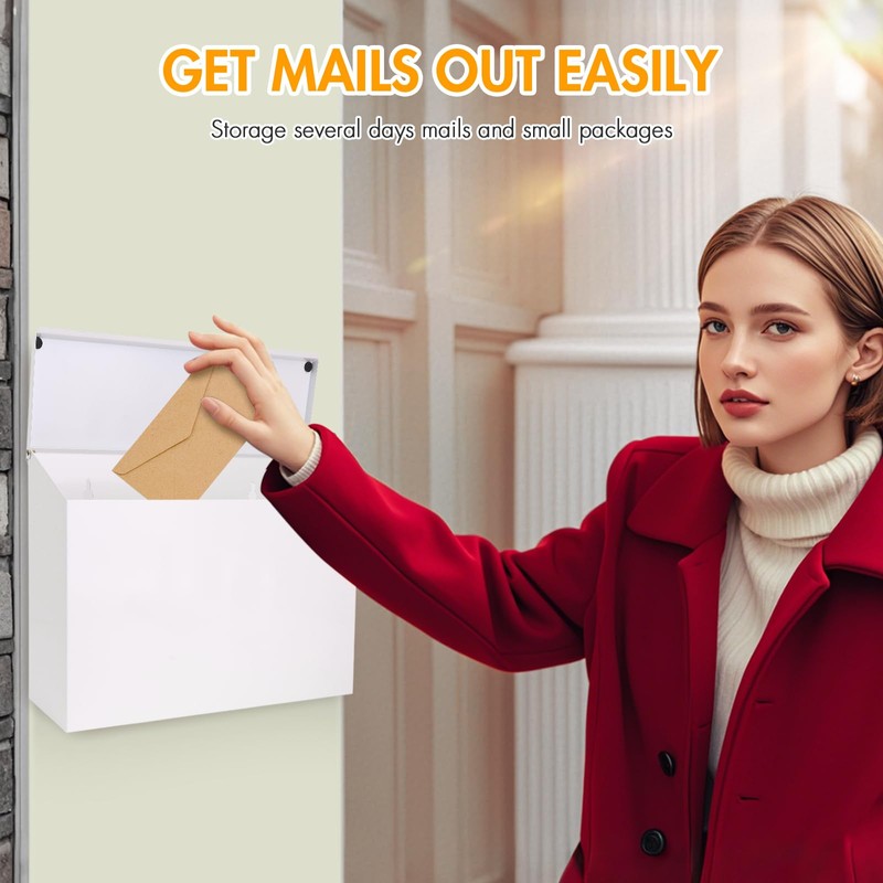 Wall Mount Mailbox for Outside with Flag, Galvanized Steel Mail