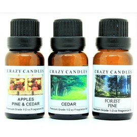 Crazy Candles 3 Bottles Set, 1 Apples Pine & Cedar, 1 Cedar, 1 Forest Pine 1/2 Fl Oz Each (15ml) Premium Grade Scented Fragrance Oils