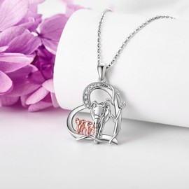 JERWLI 925 Sterling Silver Animal Pendant Necklace, Cute Animal Jewelry Gift for Women and Girls, Sterling silver, Opal