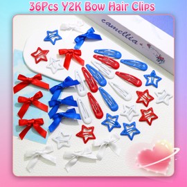 SAWINDA 36Pcs Royal Blue Mini Hair Bows Y2K Star Hair Barrettes Water Drop Snap Hair Clips Metal No Slip Hair Clips for Women Bowknot Star Hair Accessories for Girls