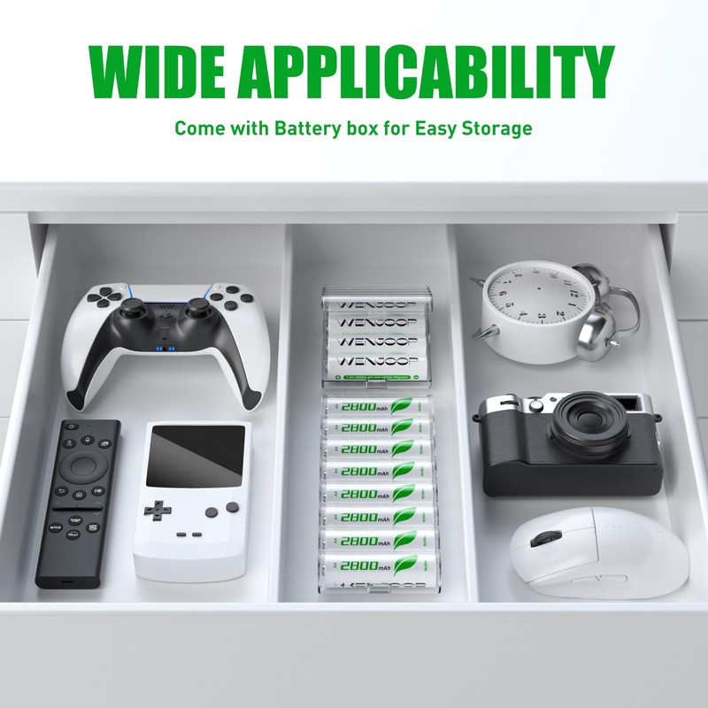 WENJOOP Rechargeable AA Batteries, 2800mAh High Capacity Double A Batteries
