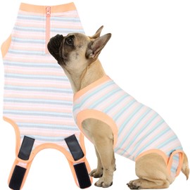 Wabdhally Dog Surgery Recovery Suit for Female Spay,Surgical Suit for Large Female Dogs,Soft Combed Cotton,Multi Striped Coral Orange Onesie L
