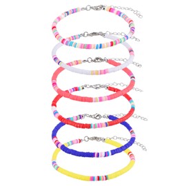 KINBOM 6pcs Bohemian Anklet, Adjustable Soft Pottery Flat Bead Anklets Bracelets Stylish Beaded Colorful Boho Ankle Bracelets String Foot Chain for Women Girls (6 Colors)
