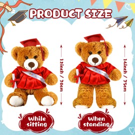 2 Pcs Graduation Bear Plush Stuffed Toy Bear Graduation Gifts Bear Doll Stuffed Bear with Grad Cap Diploma Stuffed Bear Plush Toy for Preschool Kindergarten College Gift (Brown, Red, 13.8 Inch)