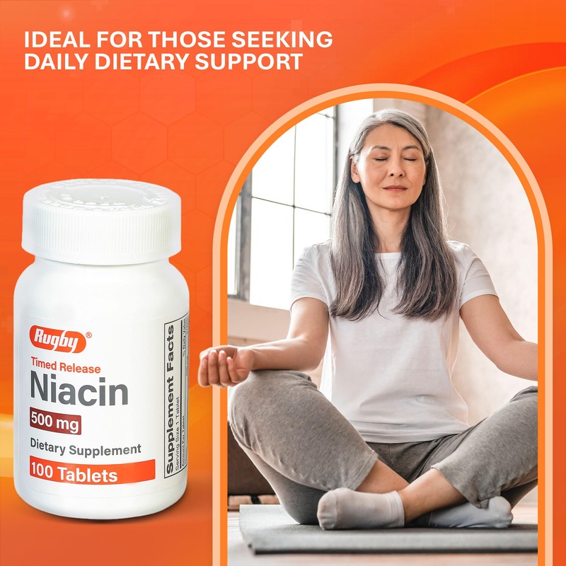 Rugby Timed-Release Niacin 500mg with 28mg Calcium, Dietary Supplement for