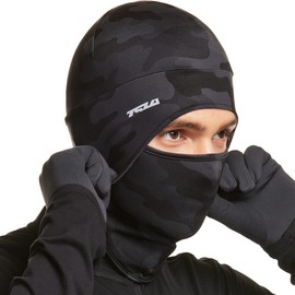 TSLA Men and Women Thermal Fleece Skull Cap, Winter Ski Cycling Under Helmet Liner, Running Beanie Hat, Skull Cap with Face Mask Army Camo Black, Medium