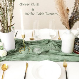 YARGEZON 12 Pcs 10 Ft Sage Green Cheesecloth Table Runner Gauze Cheese Cloth for Light Green Bridal Baby Shower Wedding Décor (35 x 120 Inch)
