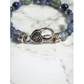 Kyanite Natural Crystal Memory wire Bangle Bracelet with Heart Clasl *Gift Wrapped* (8")