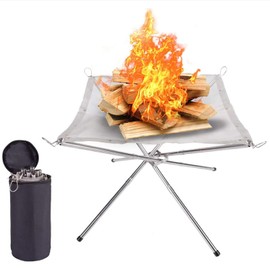XIANTIAN Portable Fire Pit for Camping, 42CM Foldable Stainless Steel Mesh Fire Pit Fireplace for Picnics, Bonfire, Patio, Backyard and Garden (silvery, L)