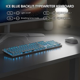 surmen Cute Quiet Keyboard Blue Wired Typewriter Keyboard, Light Up Backlit PC Keyboards with Retro Round Keys Full Size 104 Keys for Office Computer (Blue)