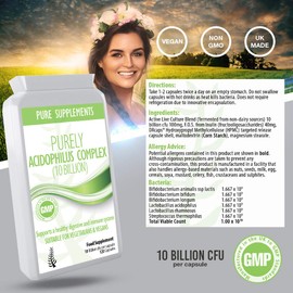 Probiotic Acidophilus Capsules 10 billion for Women and Men 120 Capsules High CFU count Targeted strains Time-released delivery | Vegetarian & Vegan Friendly