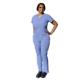 ANGIE UNIFORMS YOGAFLEX Soft & Stretchy Scrub Set for Women. Regular & PETITE. 2-Pocket Top and 5 Pocket Pants. Modern Fit. A430 (PEWTER, L)