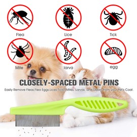 BENSEAO Flea Comb for Cats Dog Comb Lice Comb Metal Teeth Durable Tear Stain Dog Combs Remove Float Hair Combing Tangled Hair Dandruff Pet Comb Grooming Set 3 Pieces Add Storage Pouch (Green)