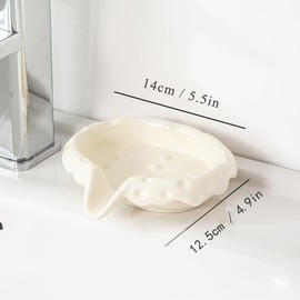 VIULIKT Ceramic Soap Dishes with Drain Spout, Modern Bathroom Countertop Soap Holder, Porcelain Soap Tray for Sink. Cream White.