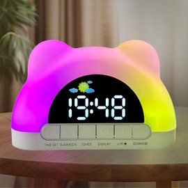 Seutgjie Toddler Sleep Training Clock, Kids Alarm Clock with RGB Night Light Sound Machine OK to Wake Clock Dual Alarms Snooze Modes 12/24 Hour for Kids Girls Boys Teenagers Bedroom