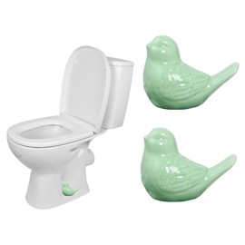 2 Pcs Ceramic Bird Toilet Floor Bolt Caps, Cute Animal Toilet Bolt Covers Decorative,Toilet Bolt Cover for Bottom, Decorative Bathroom Toilet Bolt Easy Installation (Green Bird)