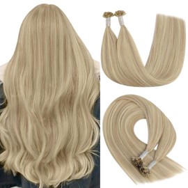 YoungSee Highlight U Tip Hair Extensions Human Hair Highlight Ash Blonde with Blonde U Tips Hair Extensions Highlight Hot Fusion Hair Extensions Human Hair Blonde U Tip Extensions Blonde 20In 1G/S 50G