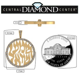 Central Diamond Center Shema Pendant 17mm Sterling Silver, Pure Brilliance CZs w/ 1mm 22" Adjustable Box Chain (yellow-gold-plated-silver)