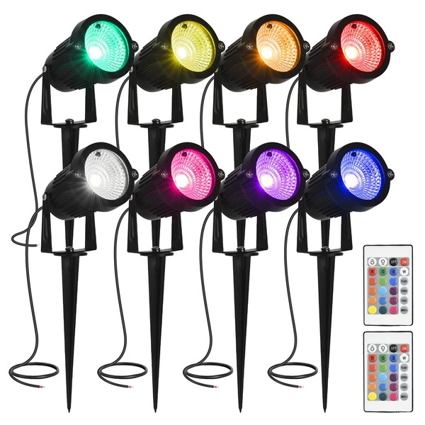 ACHENGE LED Color Change Landscape Spotlights Low Voltage 6W 12V Garden Pathway Lights Waterproof IP66 Walls Trees Flags RGB Outdoor Landscape Lights with Stakes