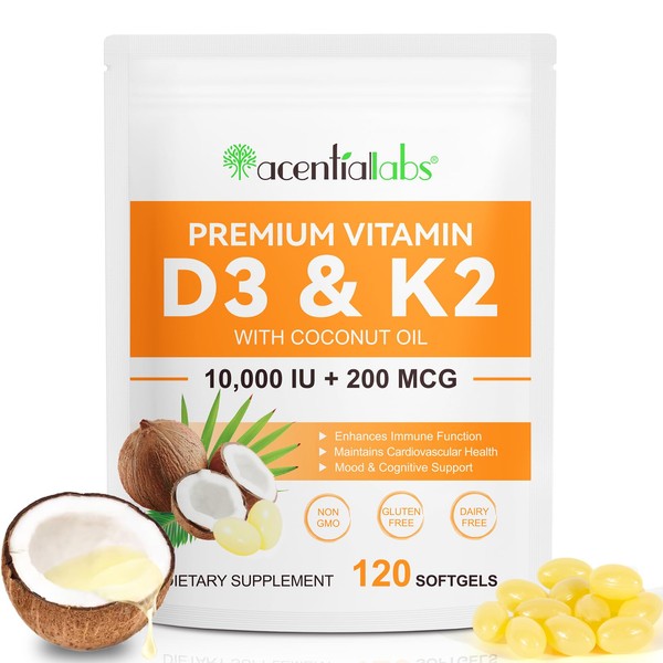 flasture flasture Vitamin D3 K2 Supplement Softgels, 10000 IU VIT