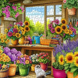 Flower Puzzles for Adults 1000 Pieces, Gardening Plant Sunflower Puzzle with Cat Book, Natures Garden Botanical Floral Jigsaw Puzzle