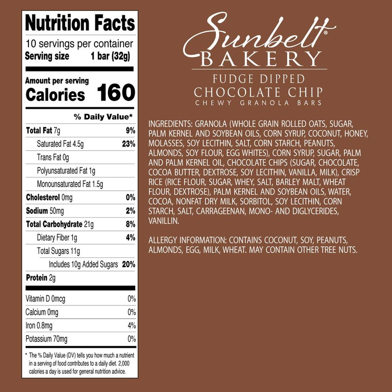 Sunbelt Bakery Fudge Dipped Chocolate Chip Chewy Granola Bars, 120-1.1