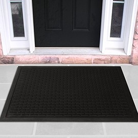 Ottomanson Easy Clean, Waterproof Non-Slip Indoor/Outdoor Rubber Doormat, 18" x 30", Black Lines
